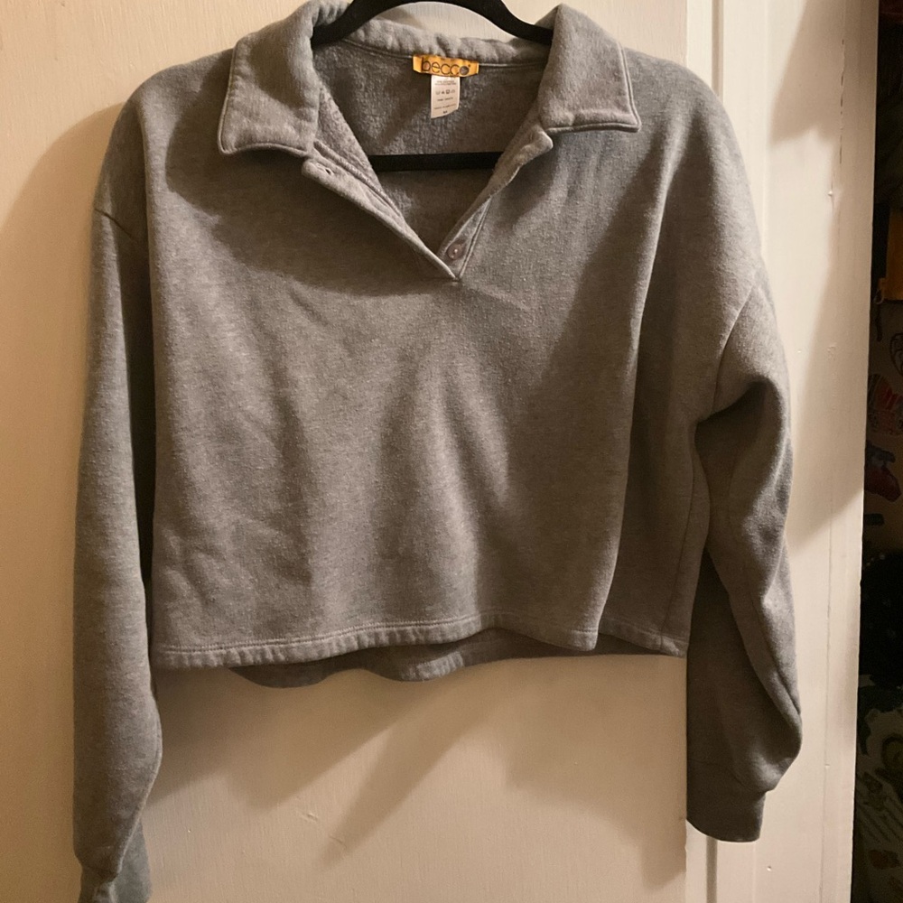 Becca Brand Cropped Button Quarterzip Sweatshirt